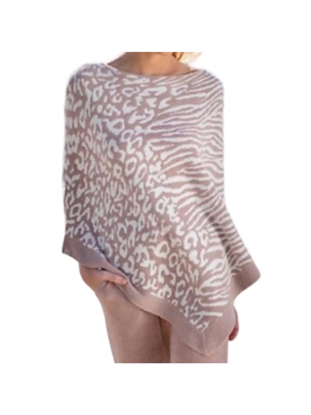 Barefoot Dreams CozyChic Ultra Lite Ocean Breeze Poncho - Faded Rose/Animal OS